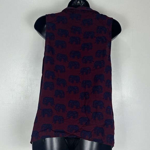 ModCloth Women's M Elephant Print Button Down Collared Asymmetrical Hem - Picture 6 of 10
